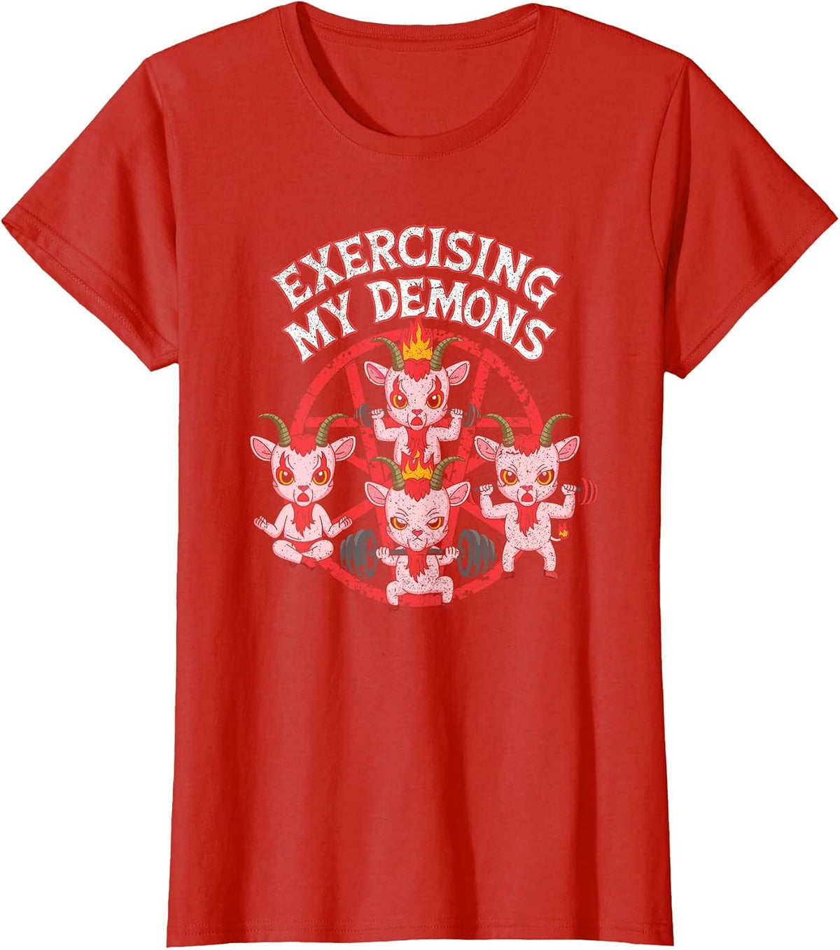 Exercising My Demons Funny Gym Workout Demon T-Shirt - Red