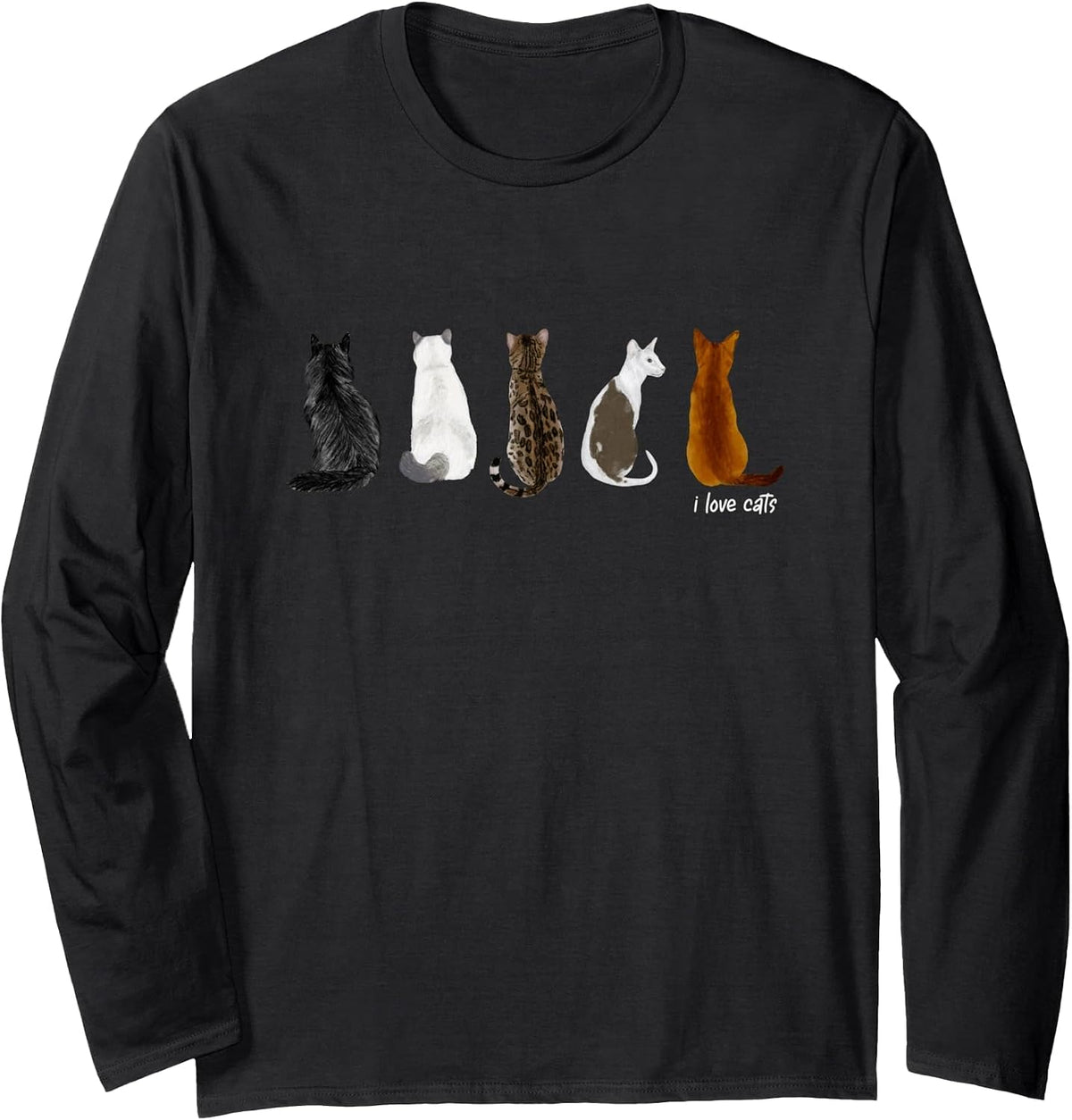 I Love Cats for Cat Lovers Long Sleeve T-Shirt - Adult Unisex Black