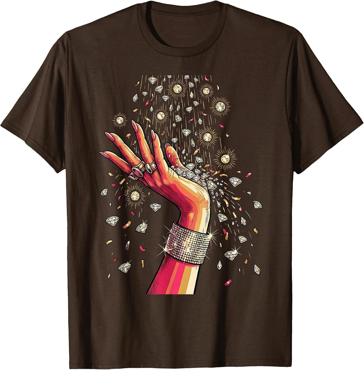 Disco Dancer Confetti Celebration Graphic Tee T-Shirt - Brown