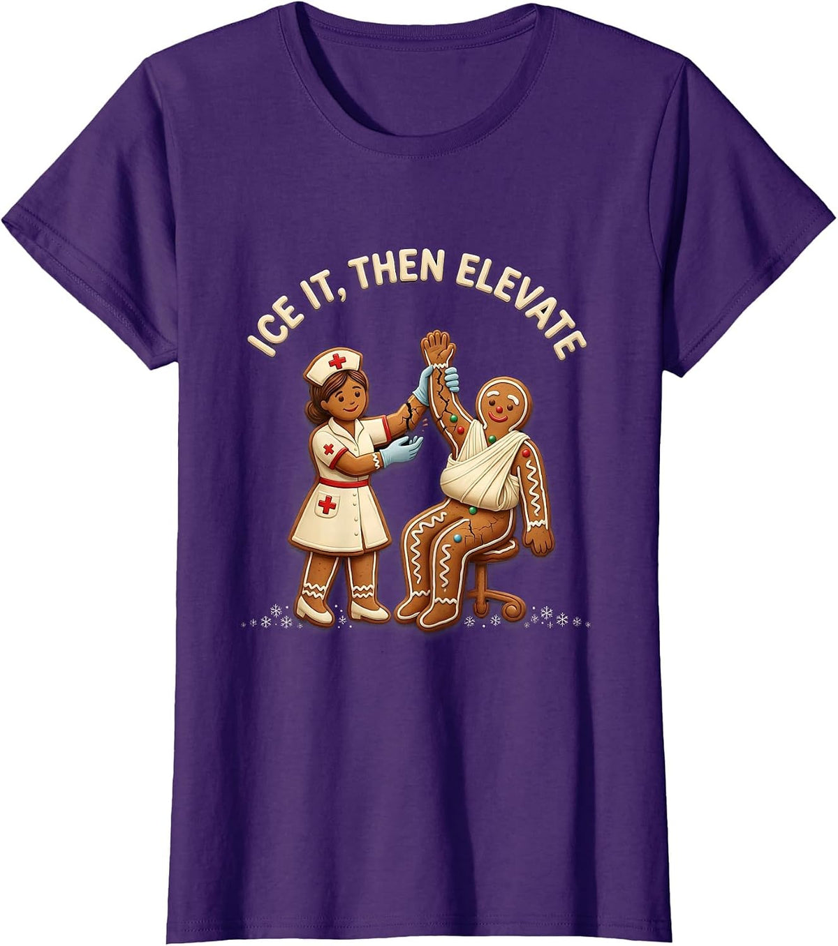 Ice It, Then Elevate Funny Christmas Nurse Gingerbread NICU T-Shirt - Purple