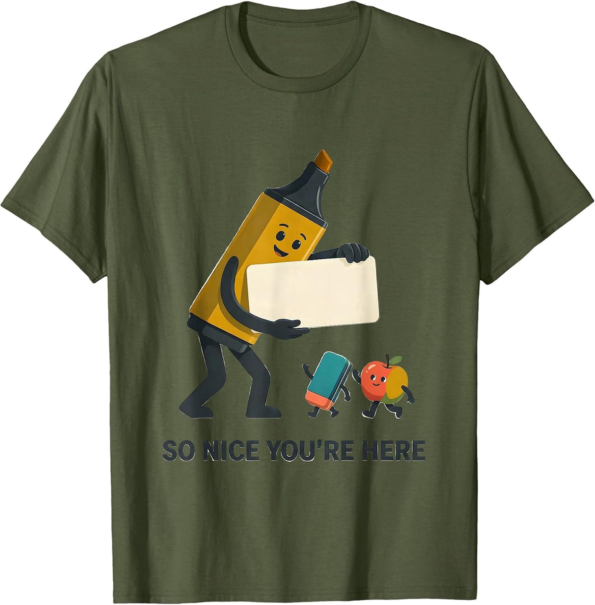 Men's So Nice You're Here Midcentury Modern Teacher Student Back T-Shirt - Olive Green