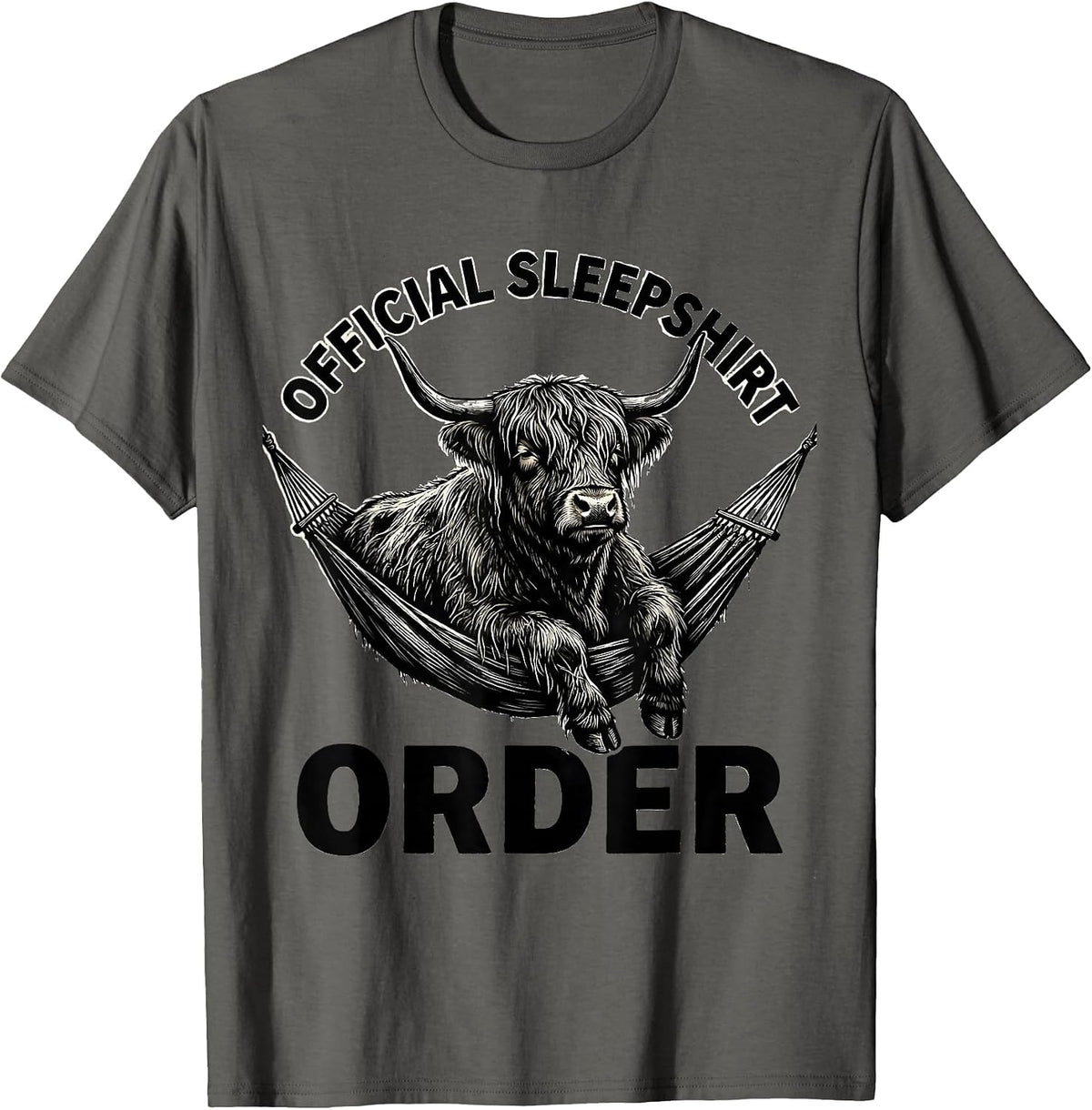 Official Sleepshirt Order Highland Cow Cozy Novelty T-Shirt - Asphalt Grey