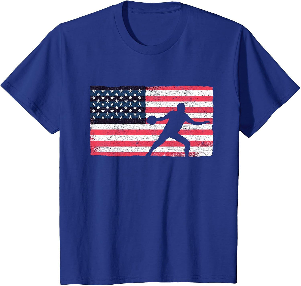 Discus Thrower American Flag Track and Field Throwing Discus T-Shirt - Royal Blue