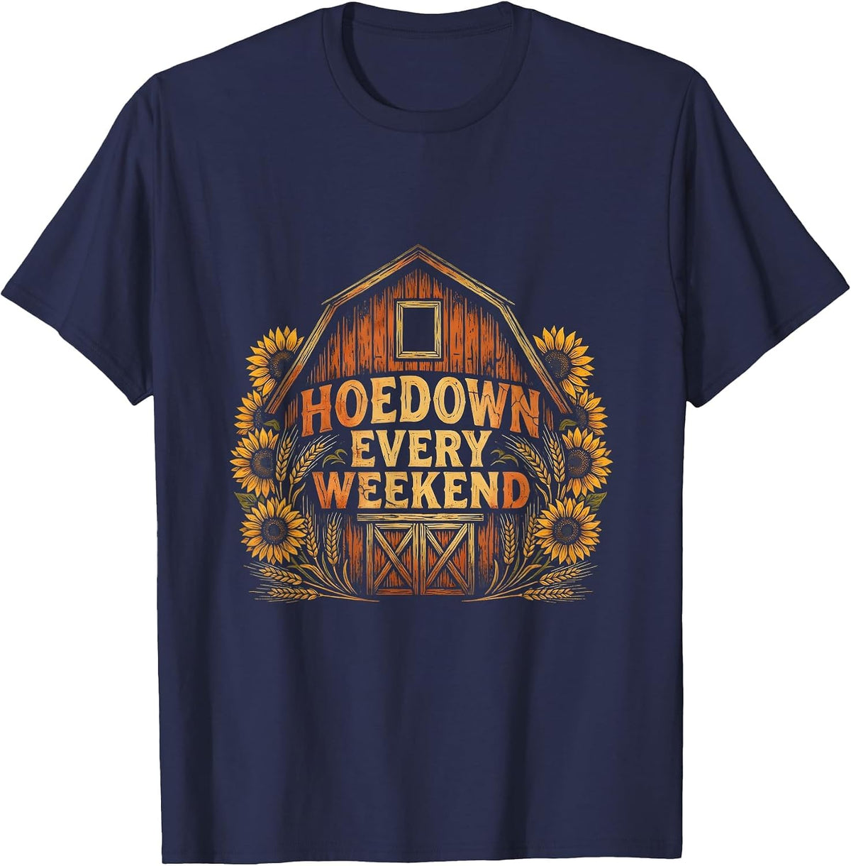 Hoedown Every Weekend Country Life Design T-Shirt - Navy Blue