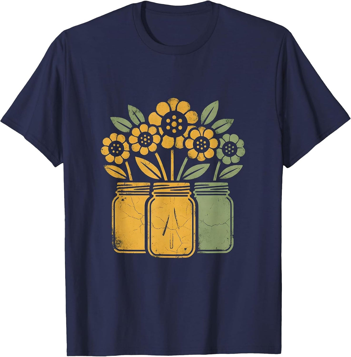 Men's Autumn Mason Jars Wildflower Bouquet Fall Design T-Shirt - Navy Blue