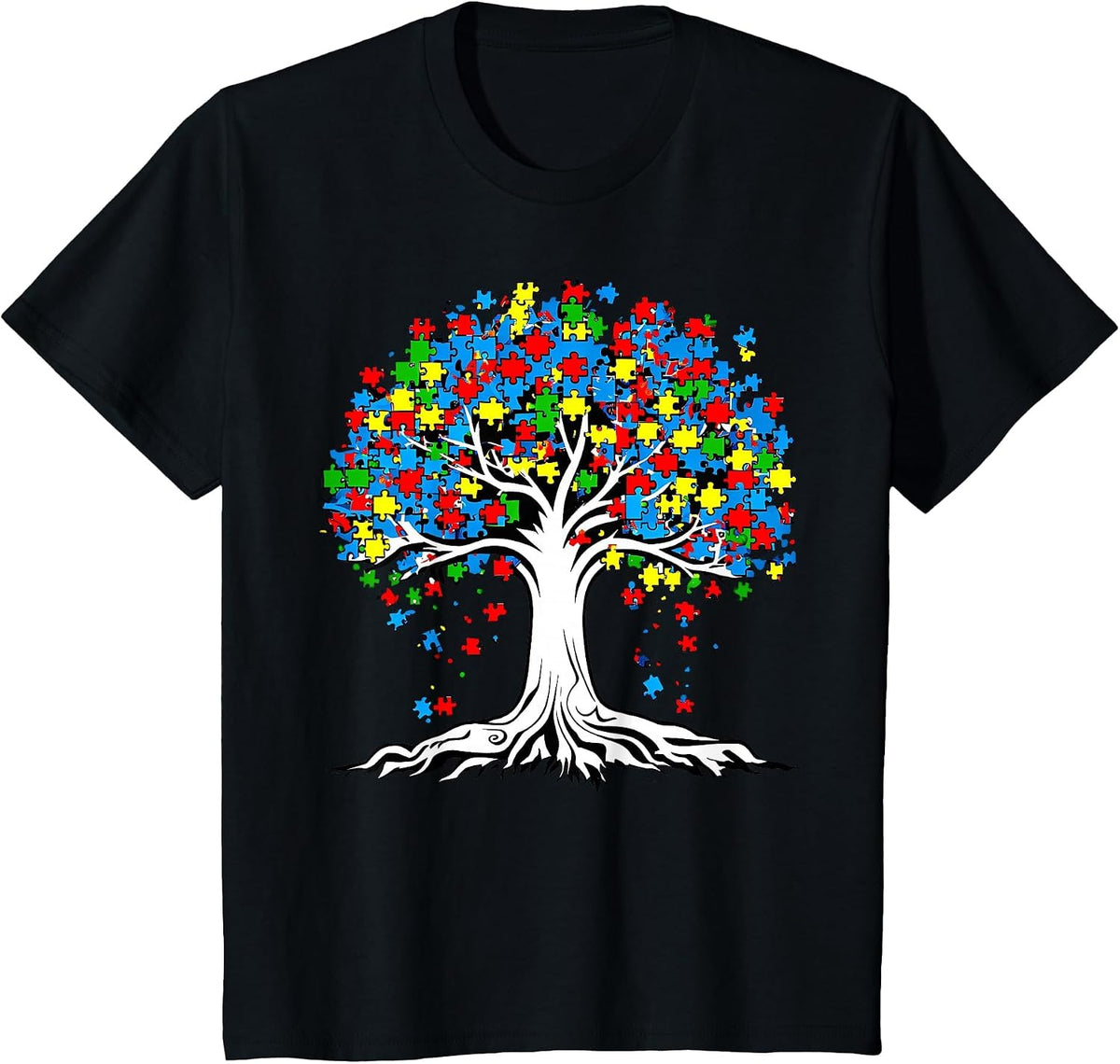 Tree Puzzle Autism Awareness Month Funny ASD Support T-Shirt - Black