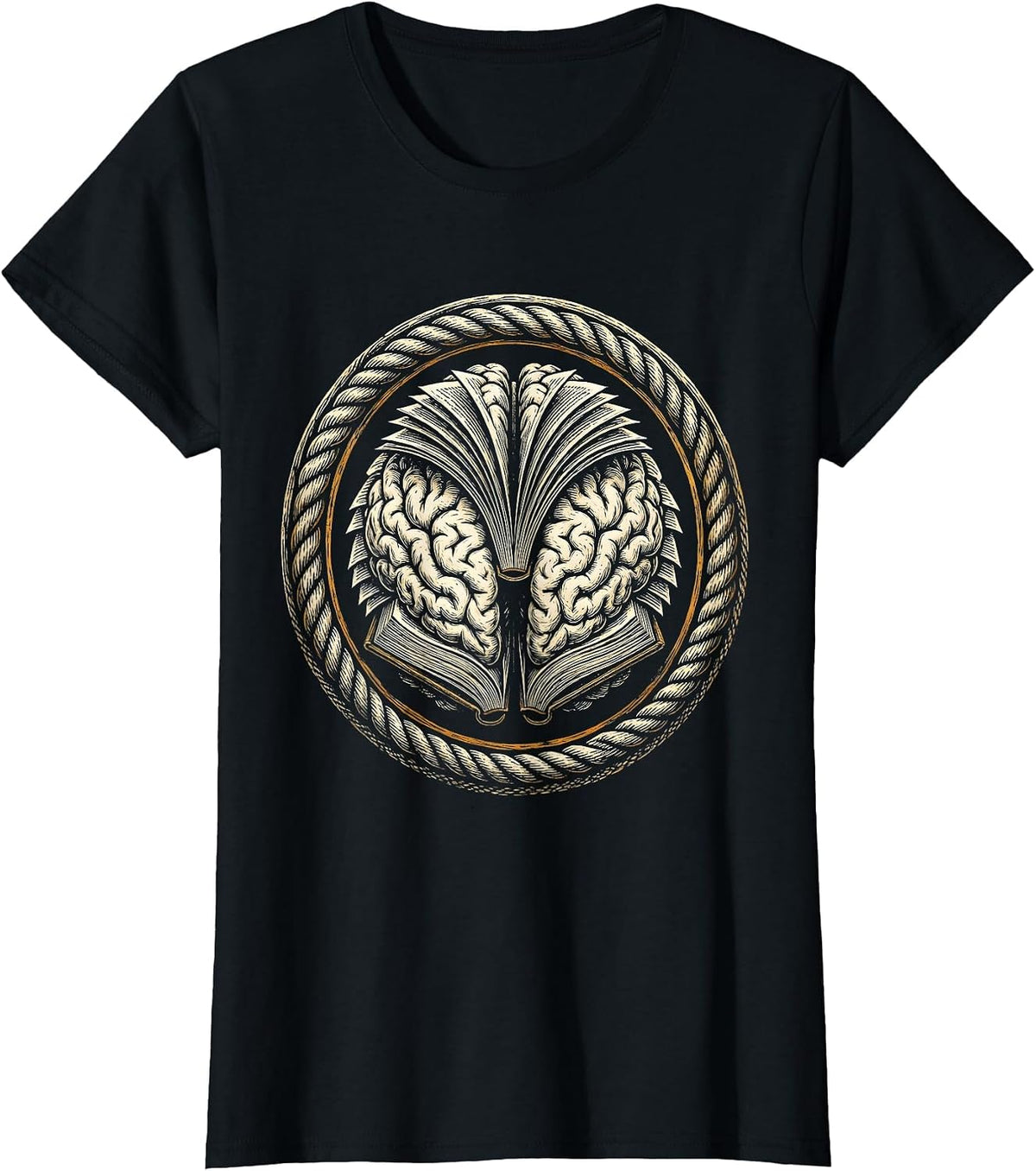 Women's English Teacher Brain Book Illustration T-Shirt - Black