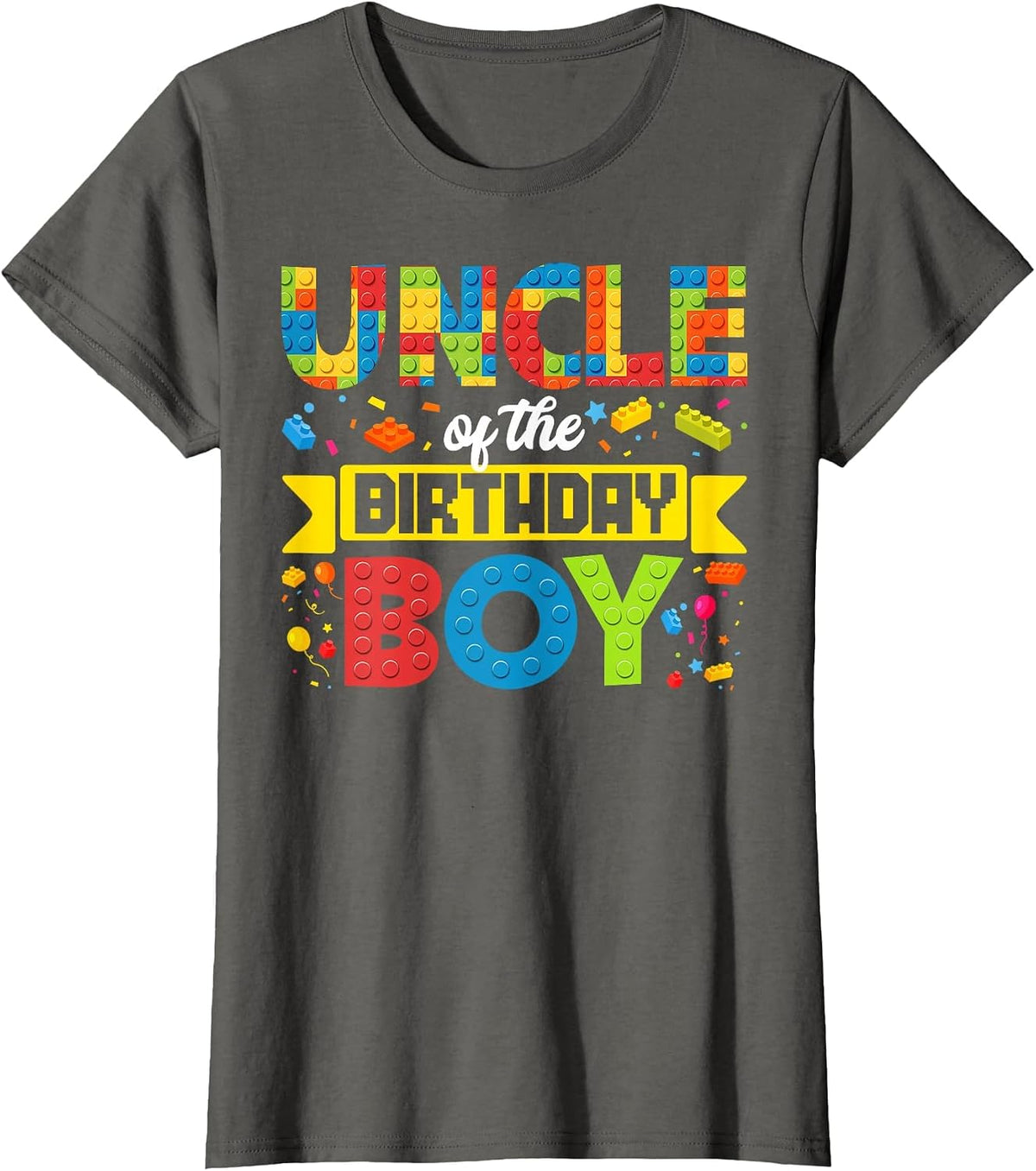 Uncle of The Birthday Boy Master Builder Kid Building Blocks T-Shirt - Asphalt Grey