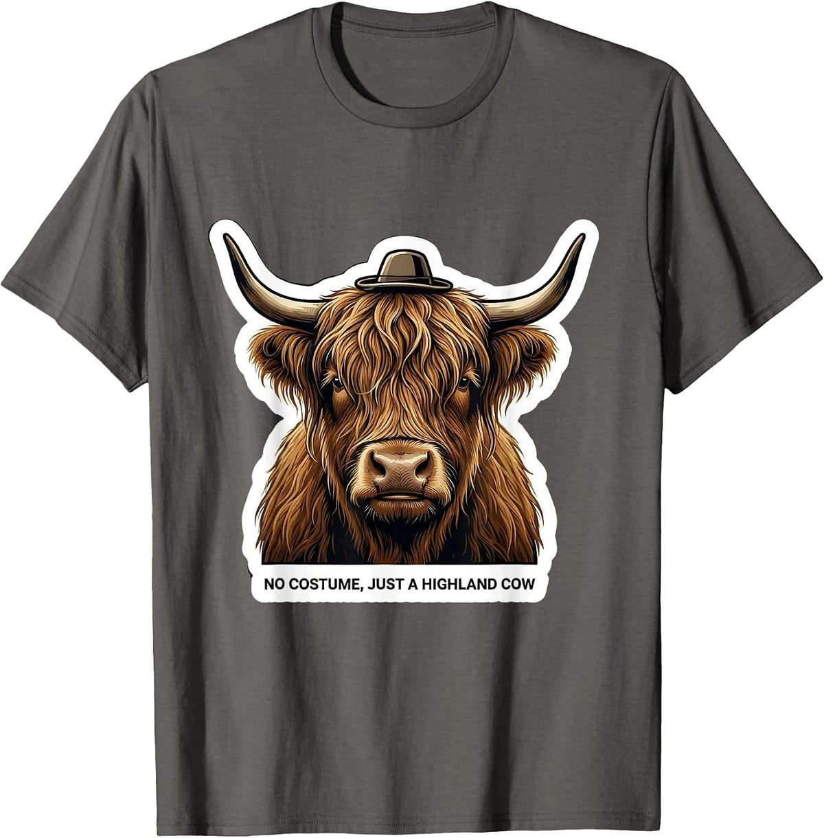 Men's No Costume, Just A Highland Cow Funny Highland Cow Lover T-Shirt - Asphalt Grey
