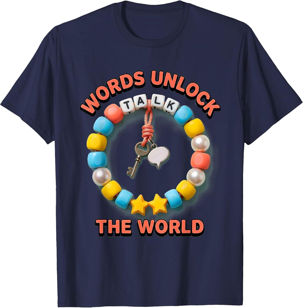 Men's Words Unlock The World Speech Therapy Design T-Shirt - Navy Blue
