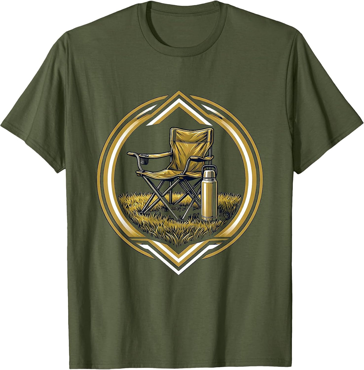 Men's Soccer Dad Folding Chair Thermos Graphic T-Shirt - Olive Green