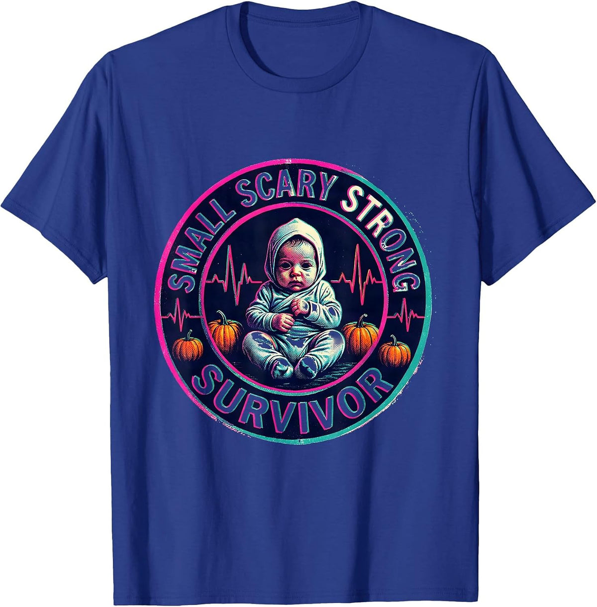 NICU Halloween Small Scary Strong Survivor T-Shirt - Royal Blue