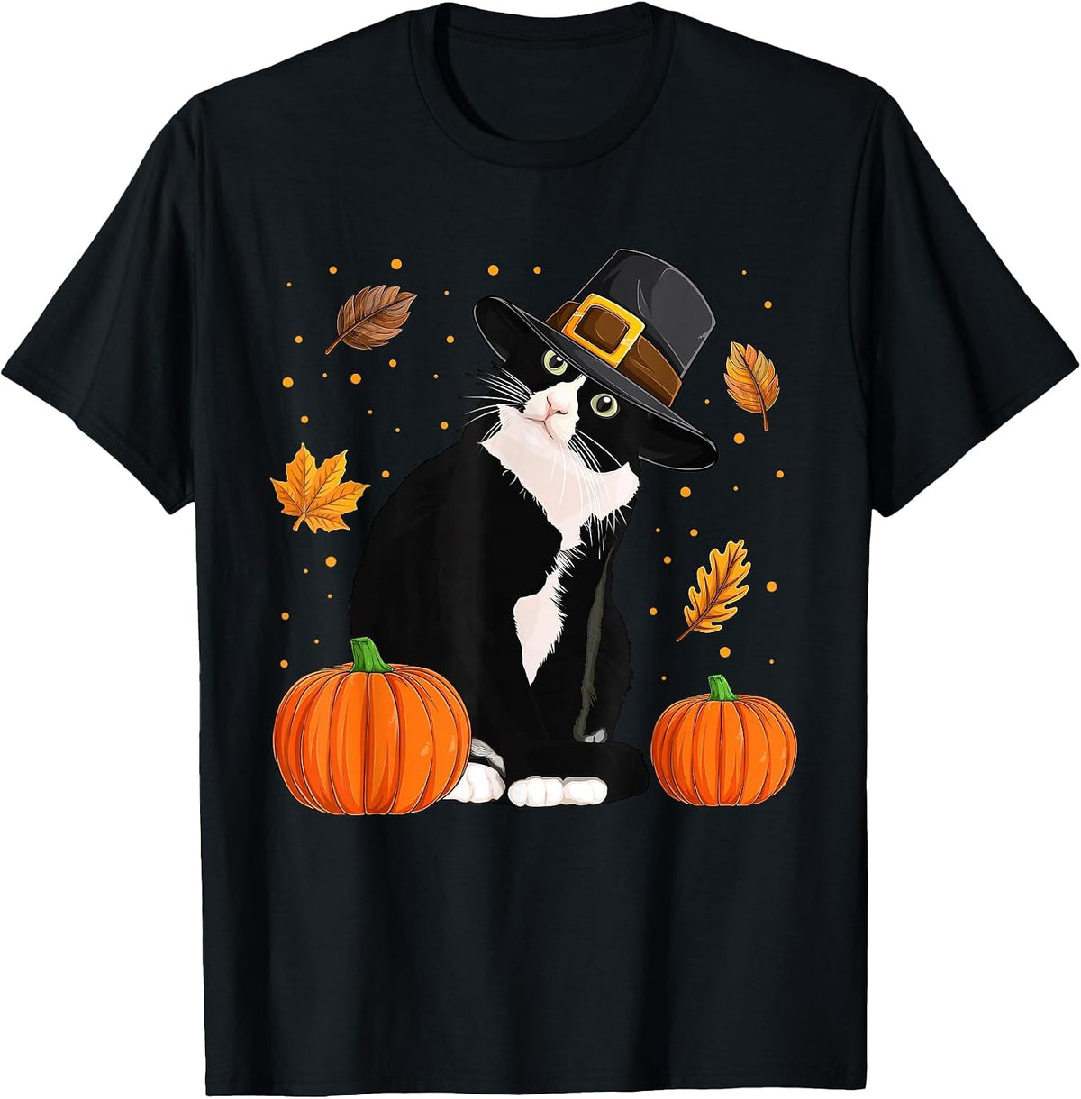 Pilgrim Turkey Cat Shirts, Men Women Thanksgiving Cat Lovers T-Shirt - Black