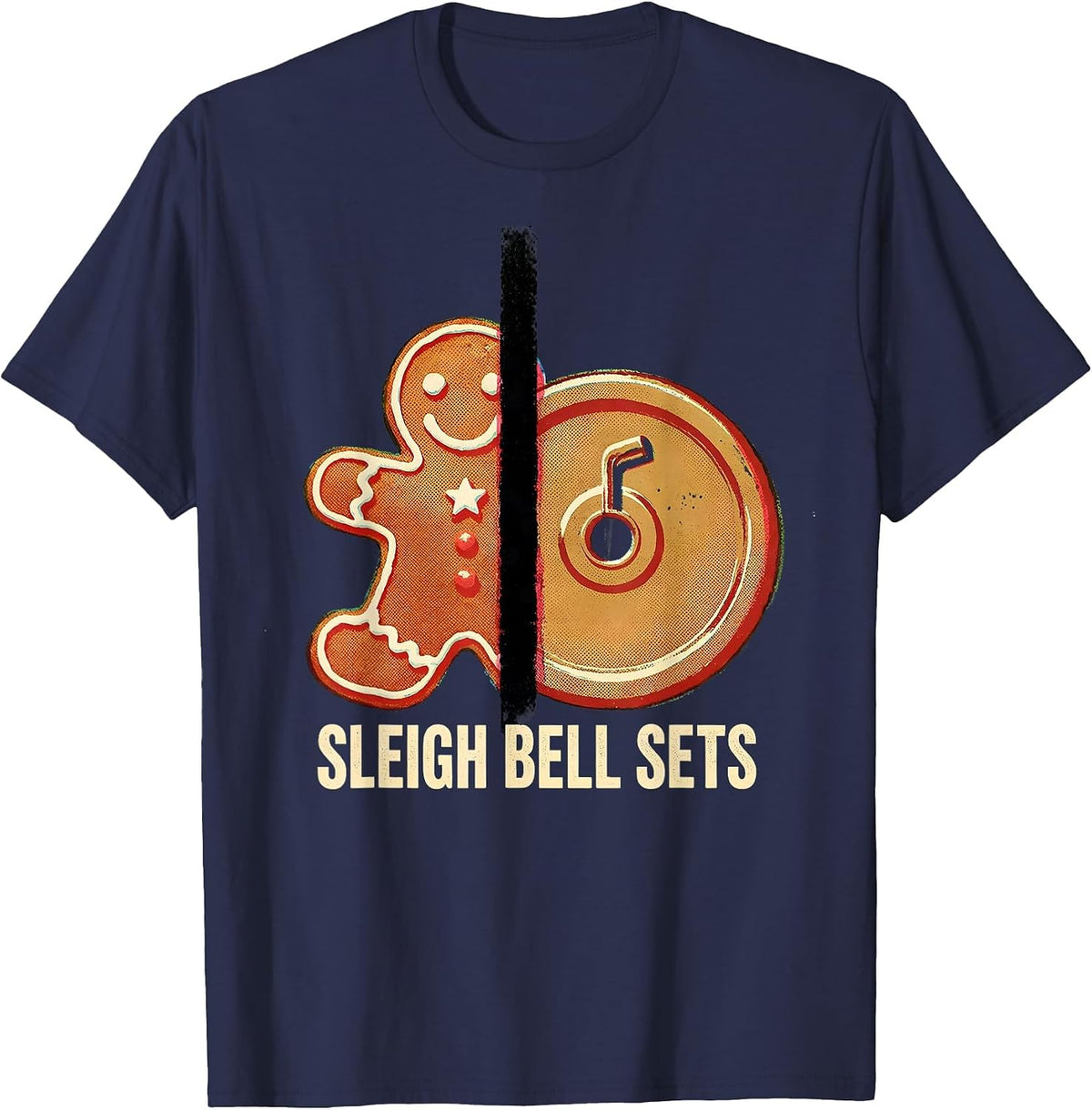 Sleigh Bell Sets Funny Christmas Gym Workout Weightlifting T-Shirt - Navy Blue