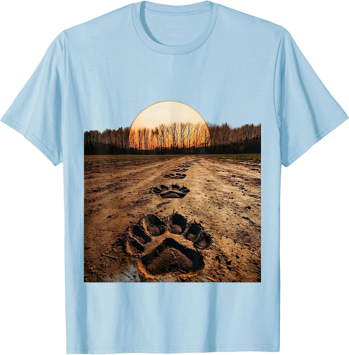 Men's Turkey Tracks in Mud Thanksgiving Illustration T-Shirt - Baby Blue