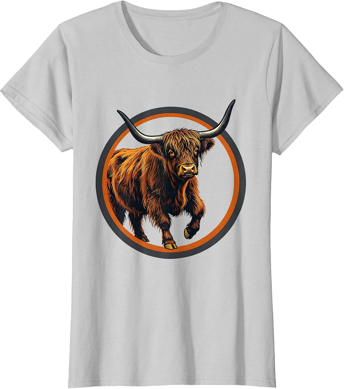 Highland Cow Screenprint Poster Farm Animal Humor T-Shirt - Silver Grey