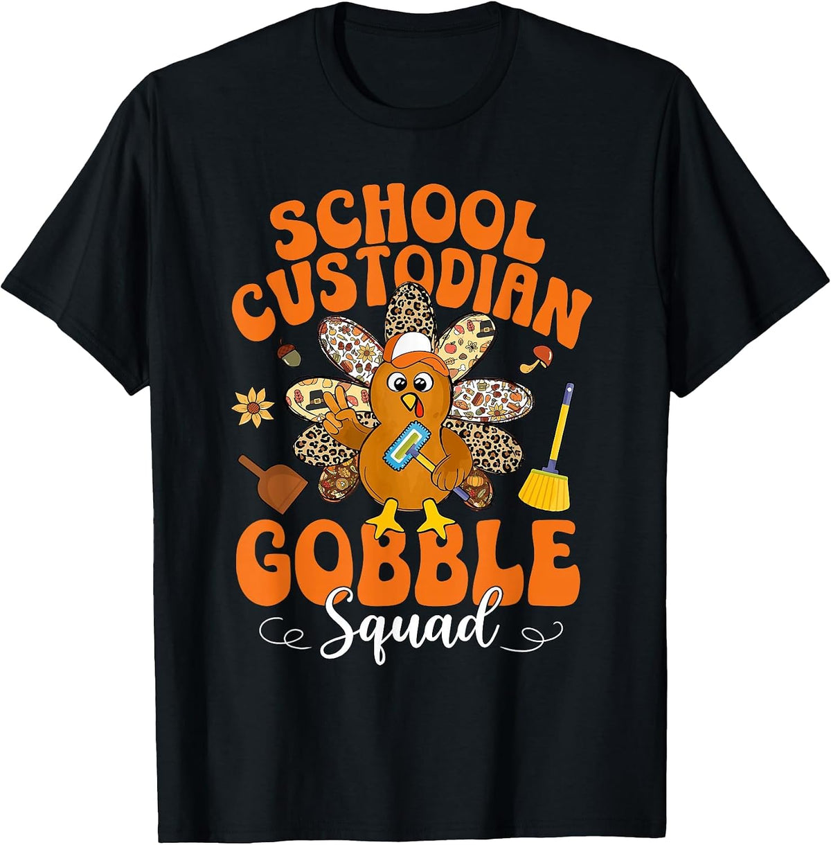 School Custodian Gobble Squad Happy Thanksgiving T-Shirt - Black