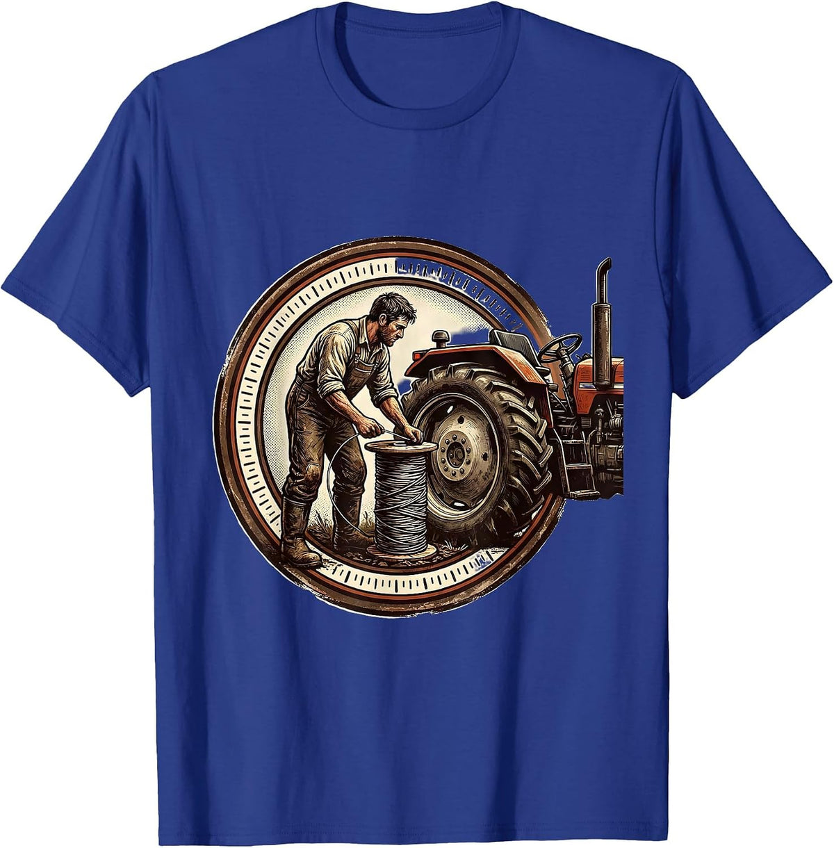 Farmhand Tractor Badge Vintage Farmer Humor T-Shirt - Royal Blue