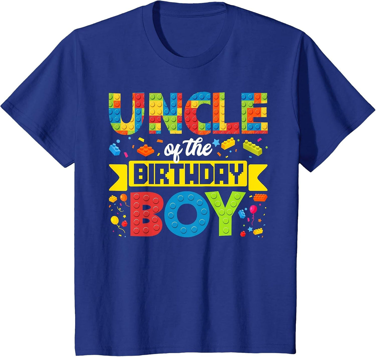 Uncle of The Birthday Boy Master Builder Kid Building Blocks T-Shirt - Royal Blue