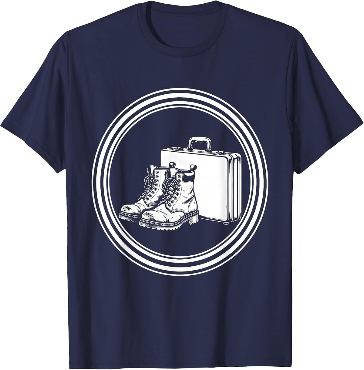 Men's Social Worker Worn Boots and Briefcase Graphic T-Shirt - Navy Blue