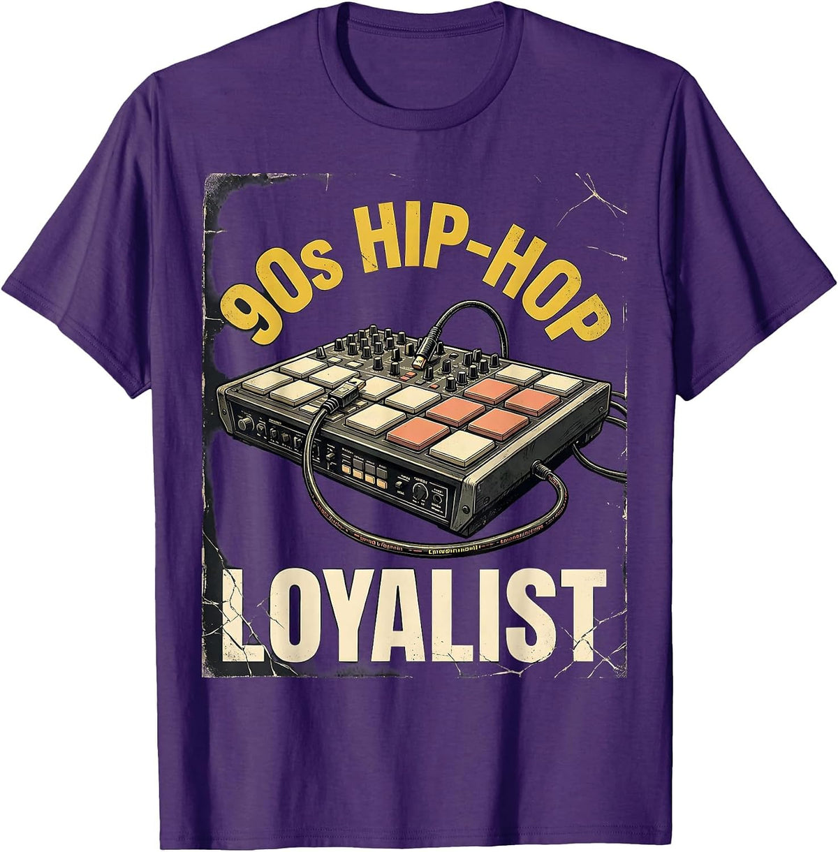 Men's 90s Hip-Hop Loyalist Distressed Retro Music Fan Vintage T-Shirt - Purple