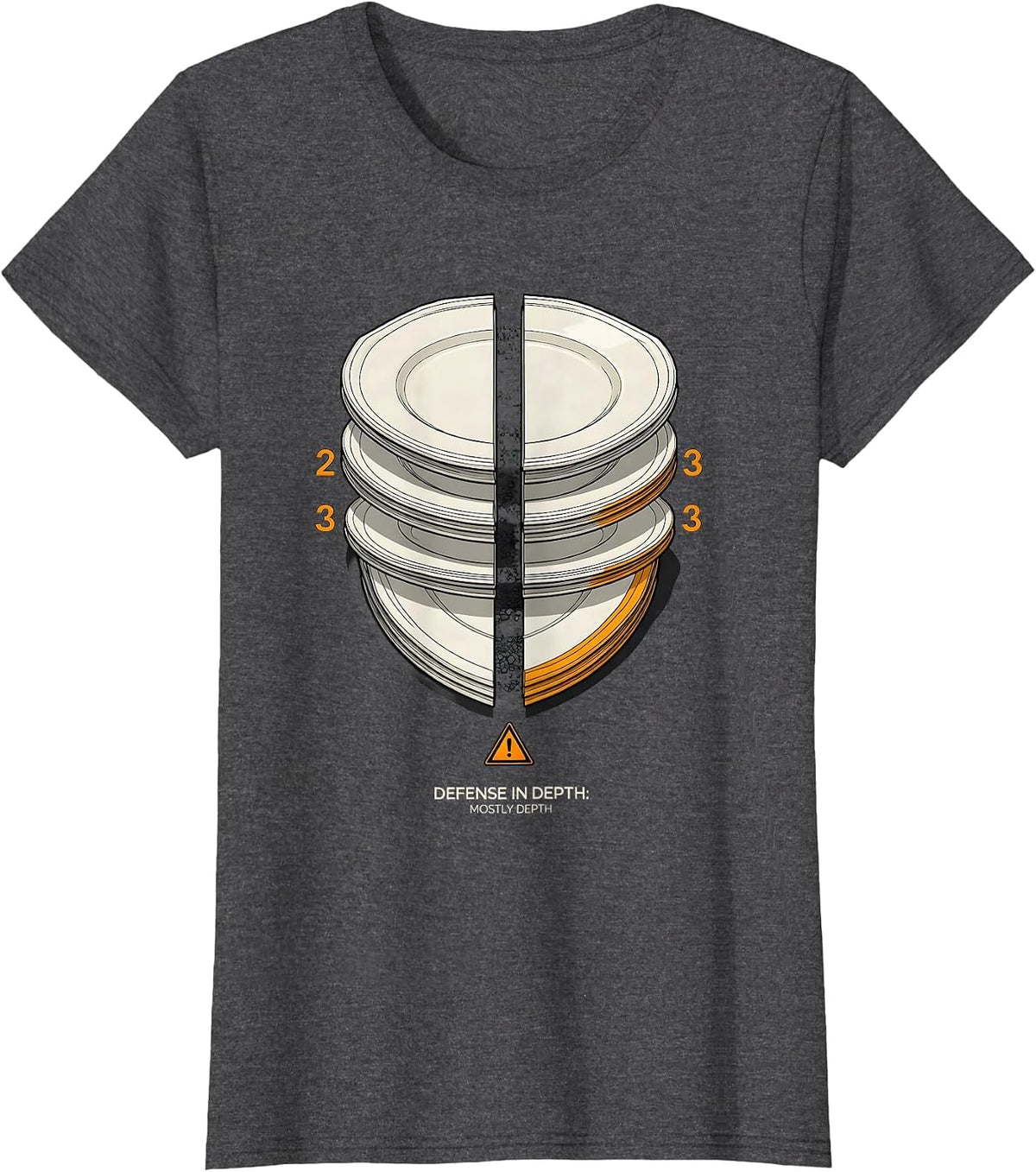 Women's Defense In Depth: Mostly Depth Funny Cybersecurity IT T-Shirt - Dark Heather Grey