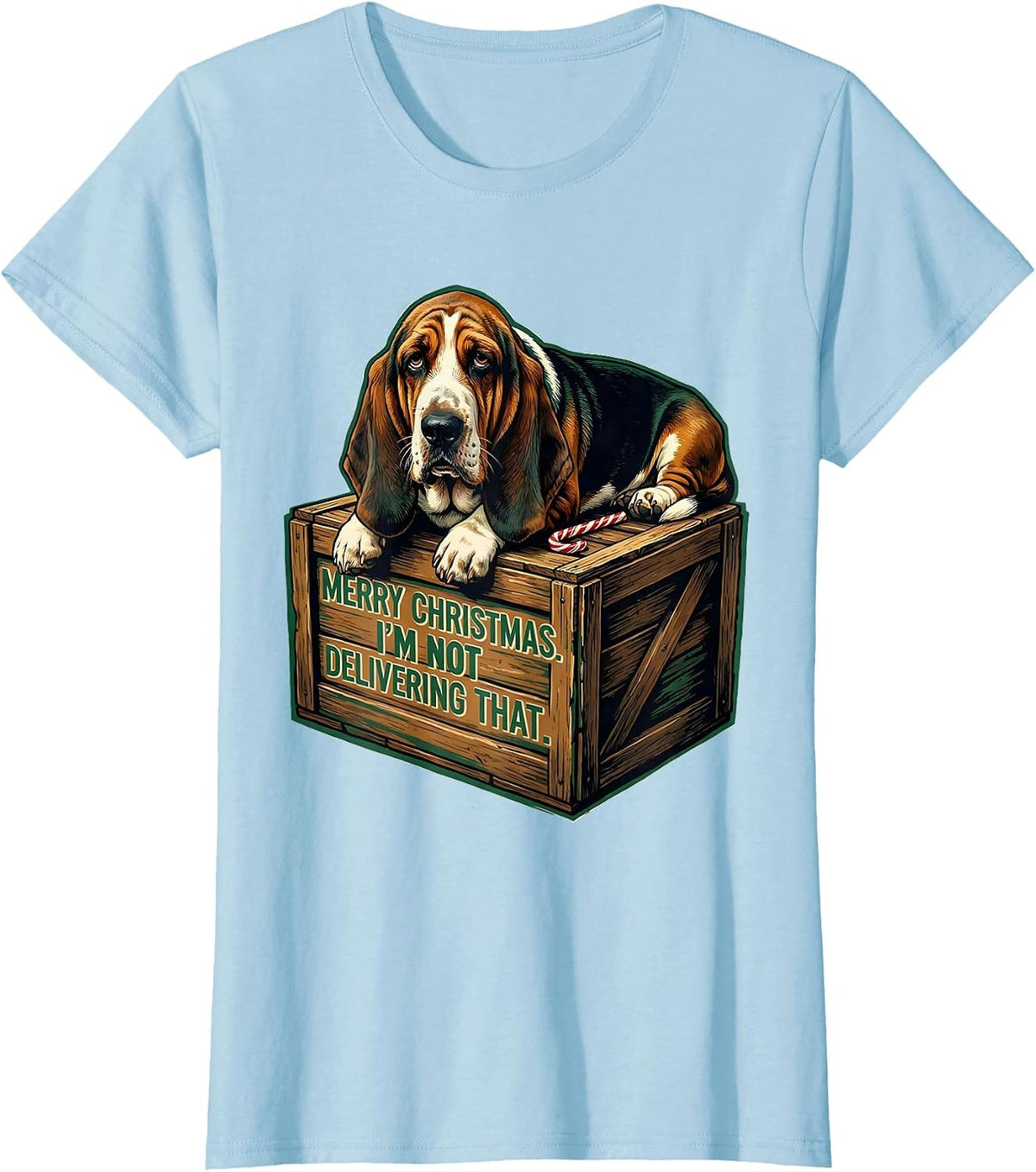 Merry Christmas I'm Not Delivering That Funny Basset Hound T-Shirt - Baby Blue