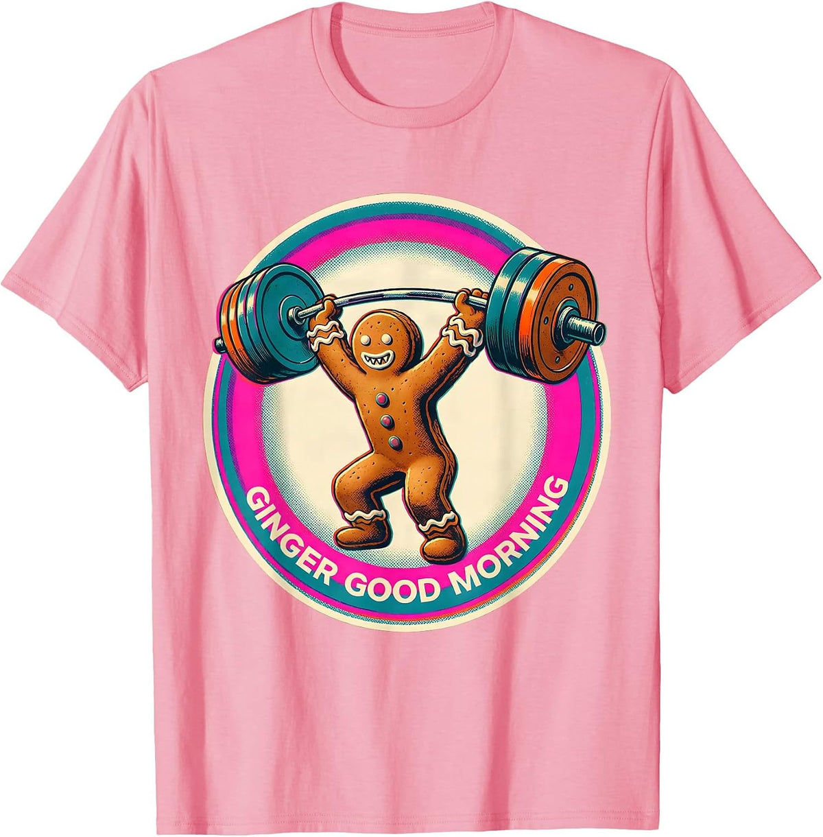 Men's Ginger Good Morning Risograph Funny Gingerbread Man Gym T-Shirt - Pink