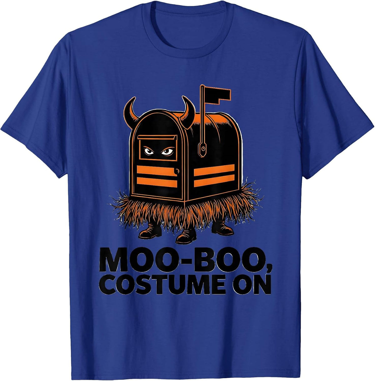 Men's Moo-BOO, Costume On Whimsical Highland Cow Halloween Fall T-Shirt - Royal Blue