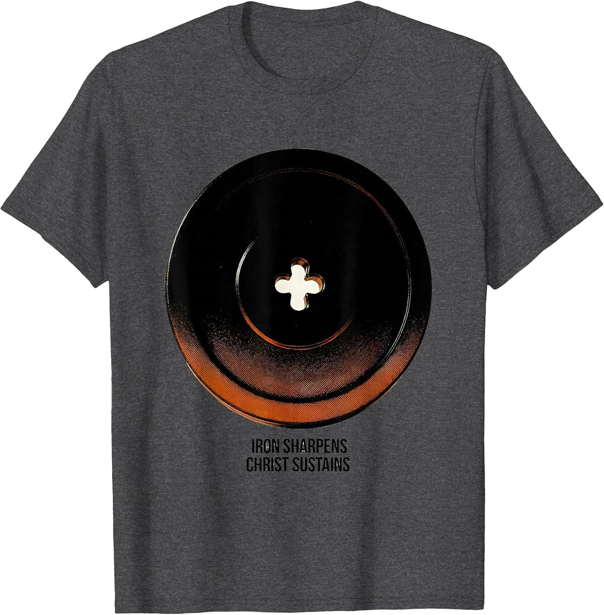 Iron Sharpens, Christ Sustains Faith Workout Gym Lifter Gift T-Shirt - Dark Heather Grey