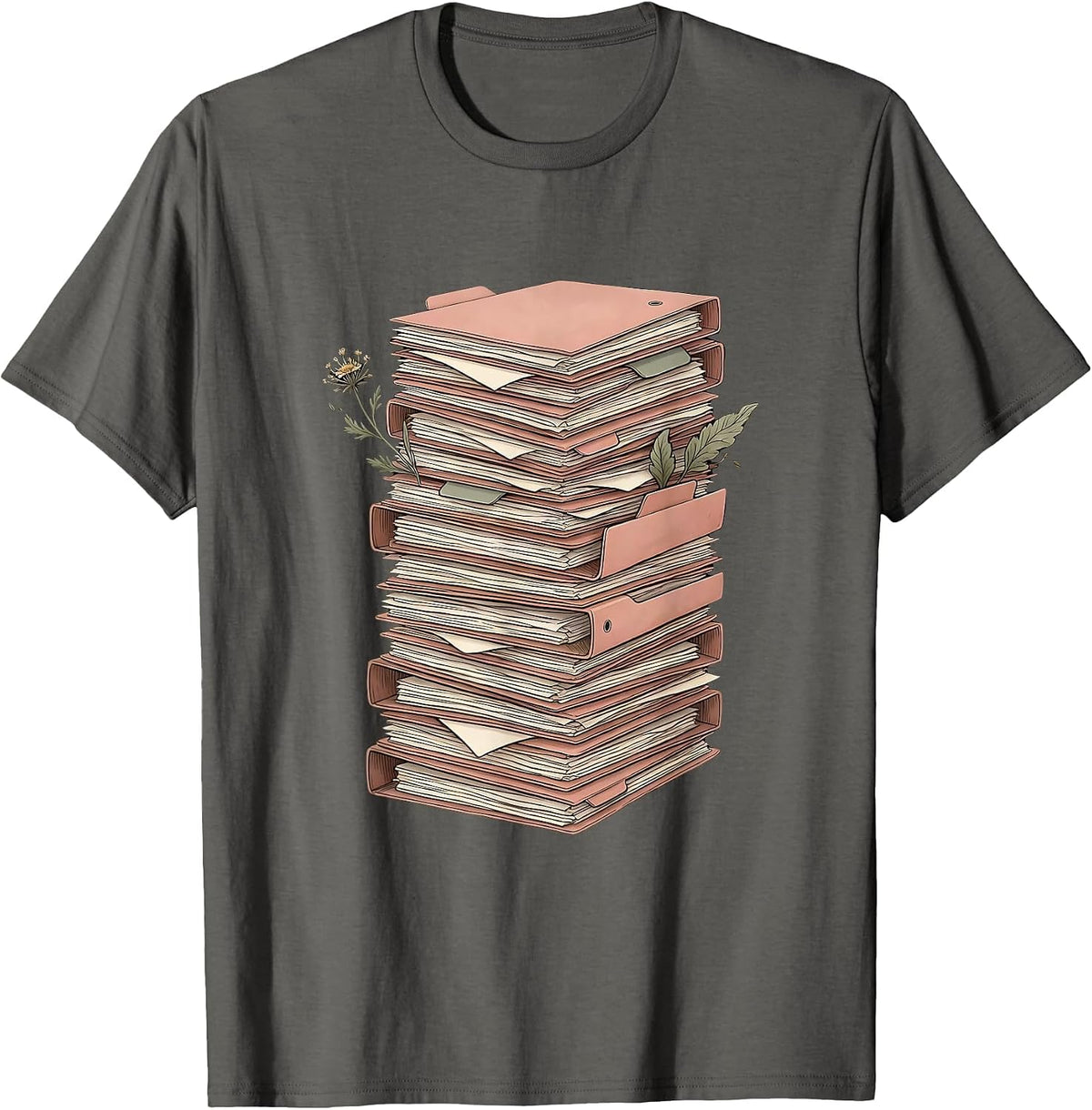 Men's Social Worker Overflowing File Folders Desk Art T-Shirt - Asphalt Grey