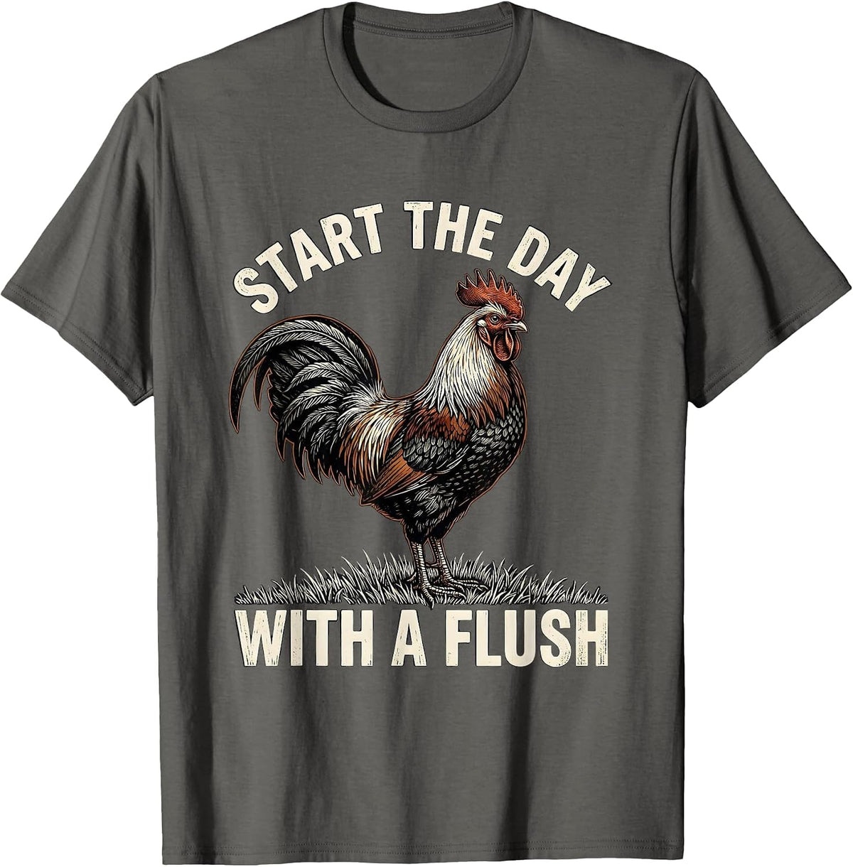Start The Day With A Flush Woodcut Engraving Pheasant Hunter T-Shirt - Asphalt Grey