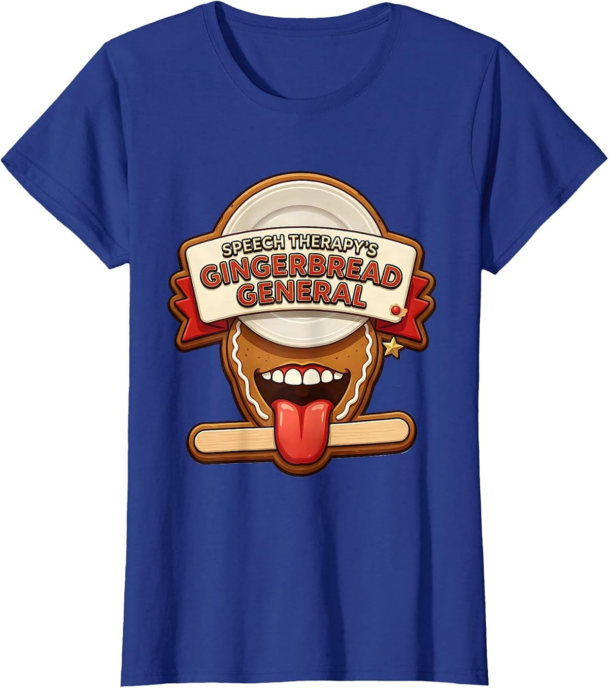 Women's Speech Therapy's Gingerbread General Funny SLP Christmas T-Shirt - Royal Blue