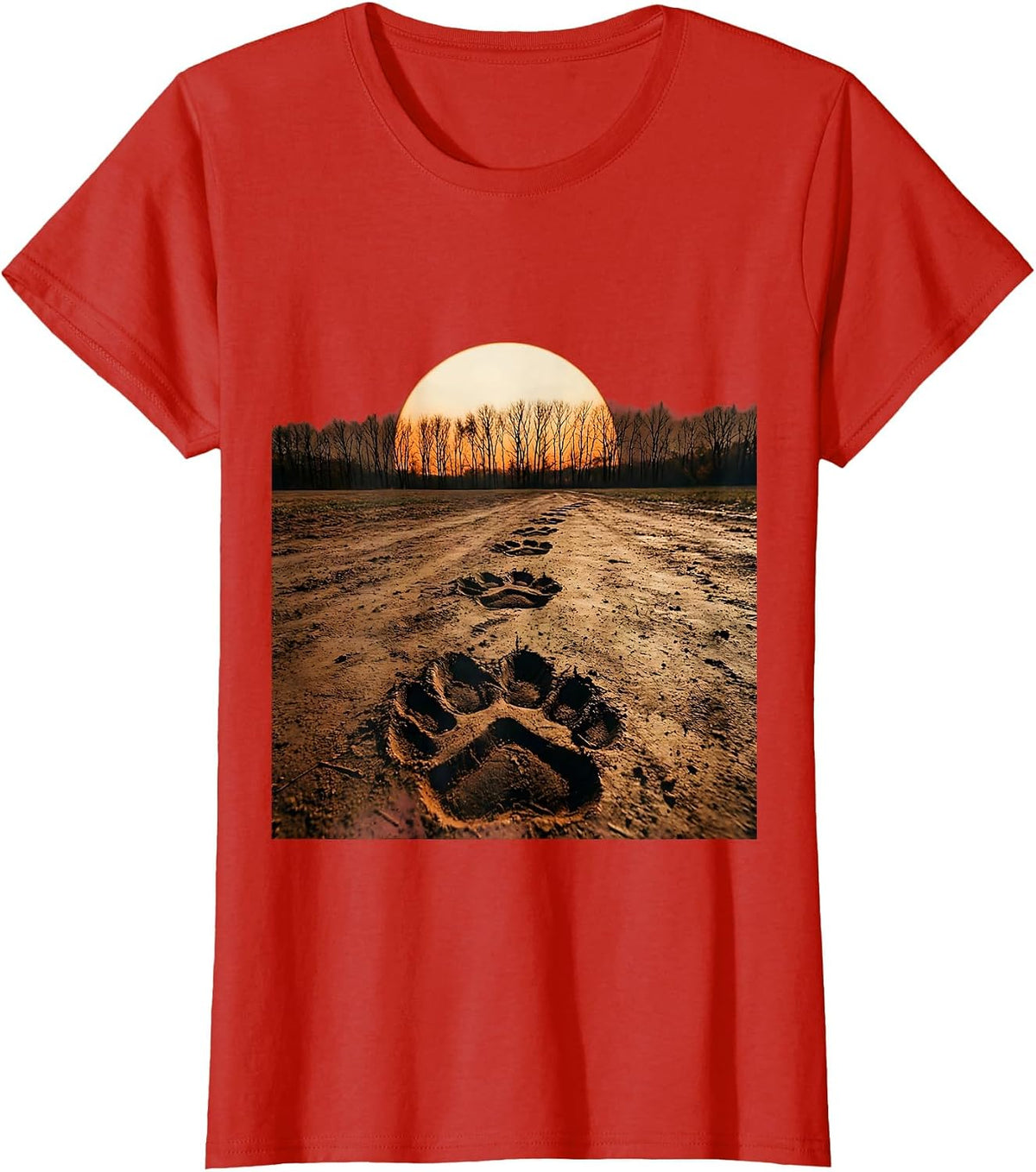 Women's Turkey Tracks in Mud Thanksgiving Illustration T-Shirt - Red