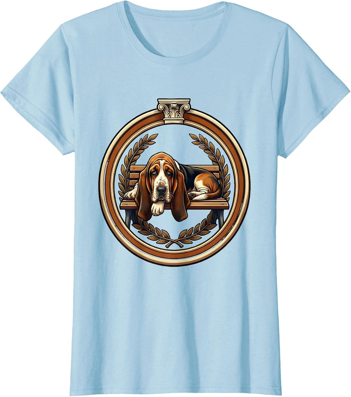 Sleepy Basset Hound Melting Off Park Bench T-Shirt - Baby Blue