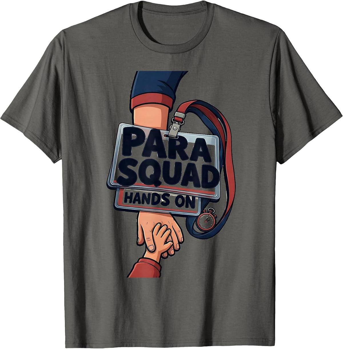 Para Squad Hands On Cartoon Paraprofessional Back To School T-Shirt - Asphalt Grey