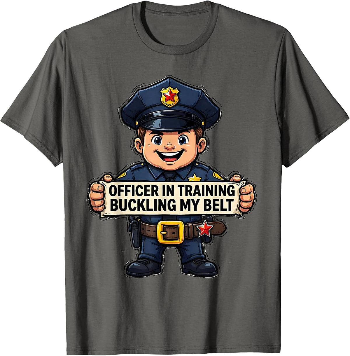 Men's Officer In Training Buckling My Belt Funny Kids Police T-Shirt - Asphalt Grey