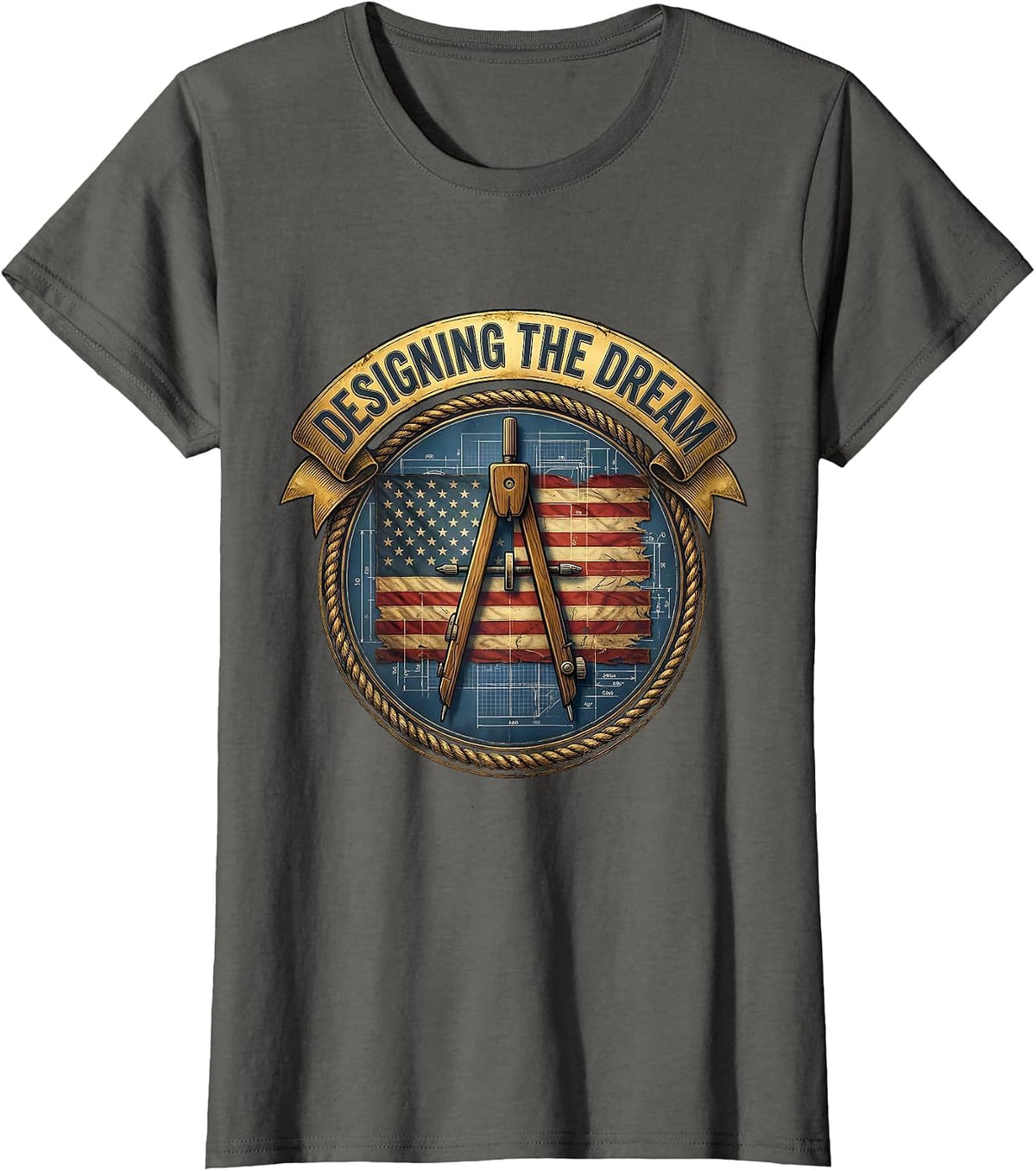 Designing the Dream Labor Day Patriotic Blueprint T-Shirt, Women, Asphalt Grey, Small - As Pictured