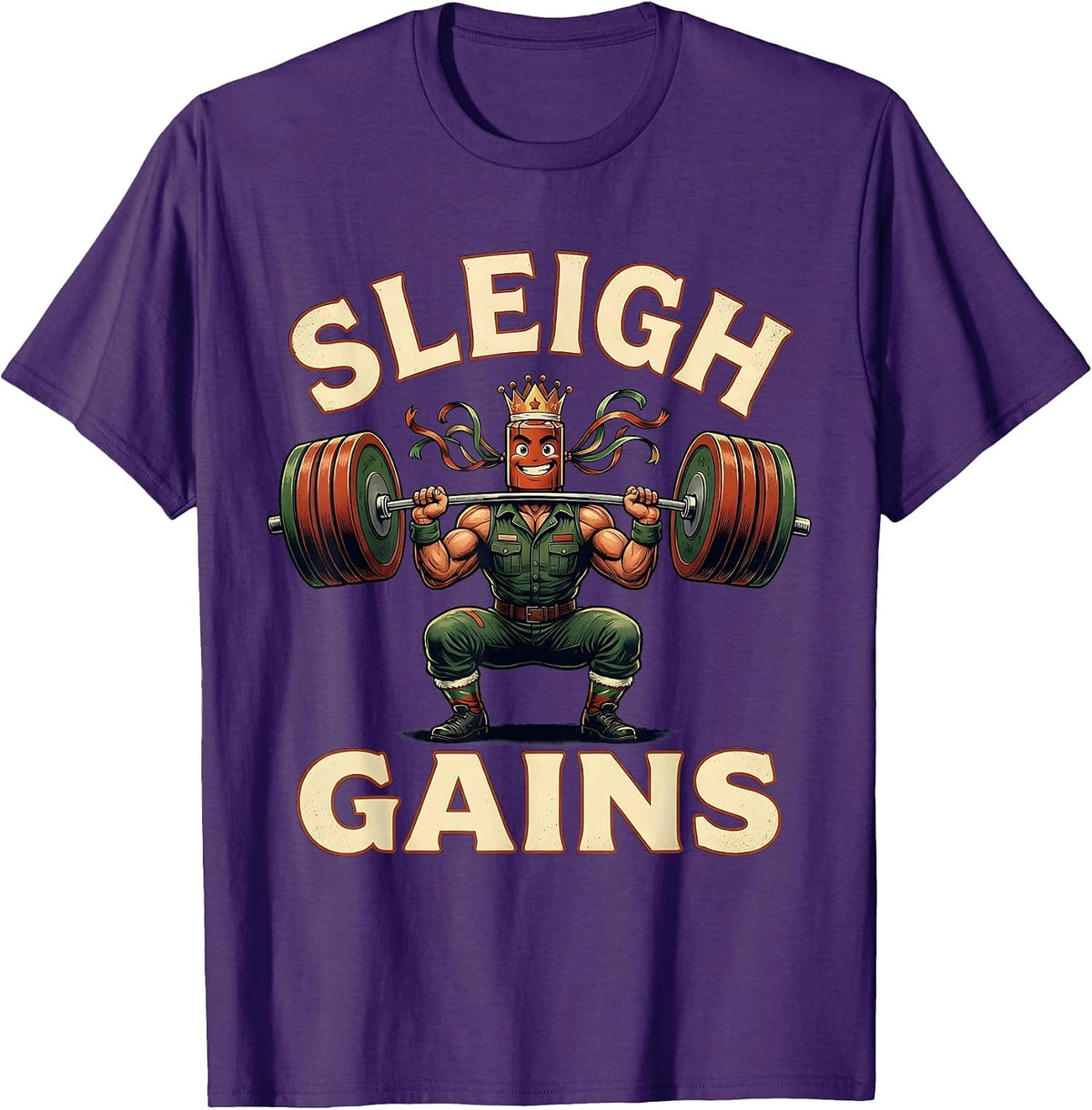 Sleigh Gains Vintage Funny Christmas Gym Workout T-Shirt - Purple