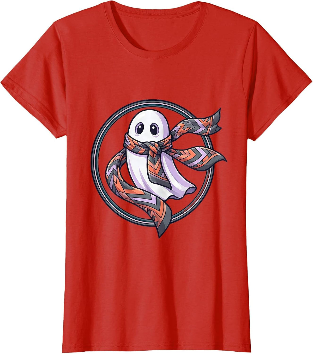 Boo Jee Ghost Designer Silk Scarf Illustration T-Shirt - Red