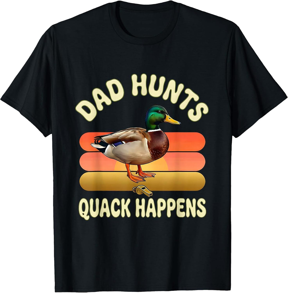 Men's Dad Hunts, Quack Happens Retro 70s Duck Hunting Dad Father's T-Shirt - Black