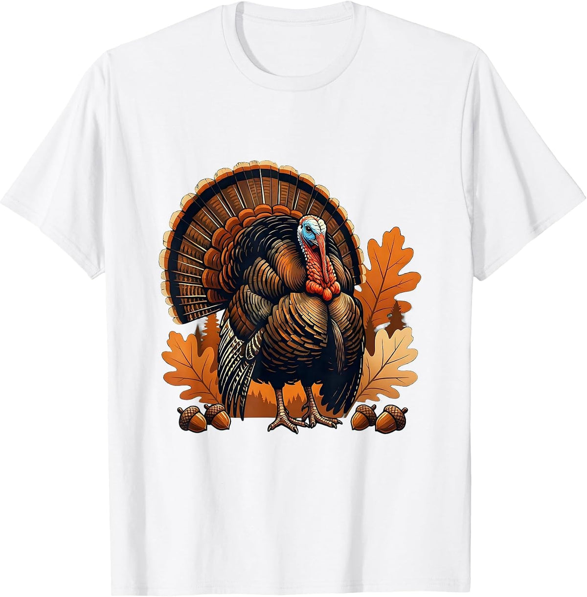 Turkey Strutting Through Autumn Oak Leaves T-Shirt - As Pictured