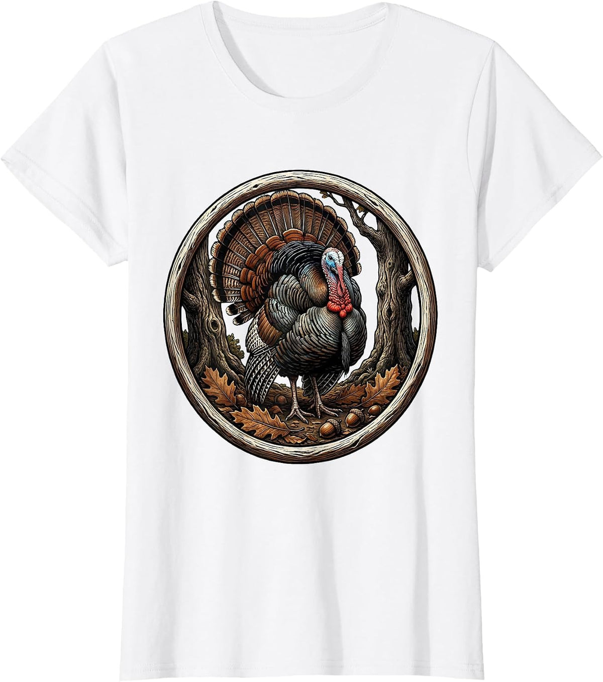 Camo Turkey Strut Autumn Oak Forest Design T-Shirt - White