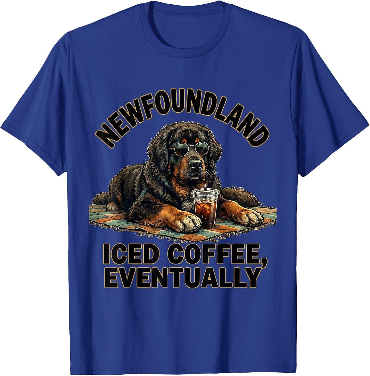 Newfoundland Iced Coffee Eventually Funny Dog Lover Humor T-Shirt - Royal Blue