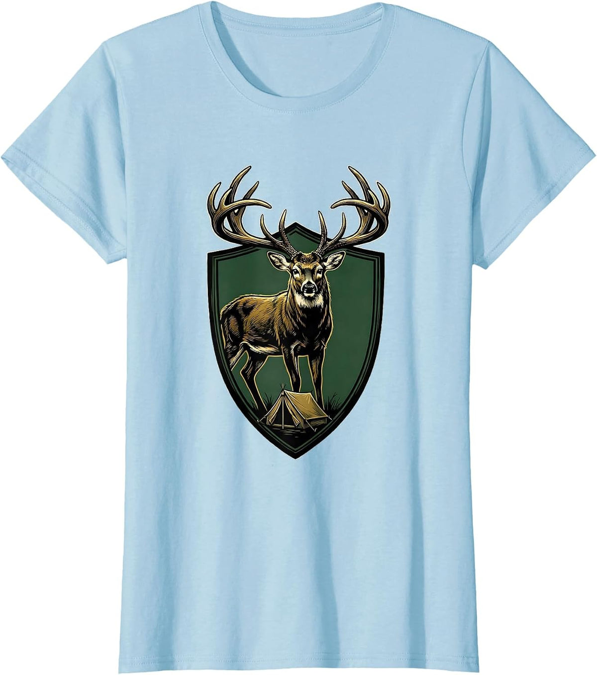 Whitetail Buck Emblem Hunting Camp Dad Humor T-Shirt - Baby Blue