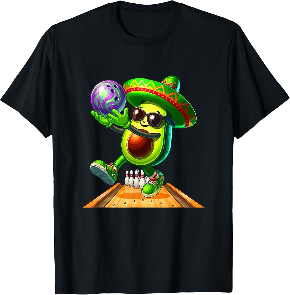 Cinco De Mayo Playing Bowling Costume Avocado Lover Vegan T-Shirt - Black