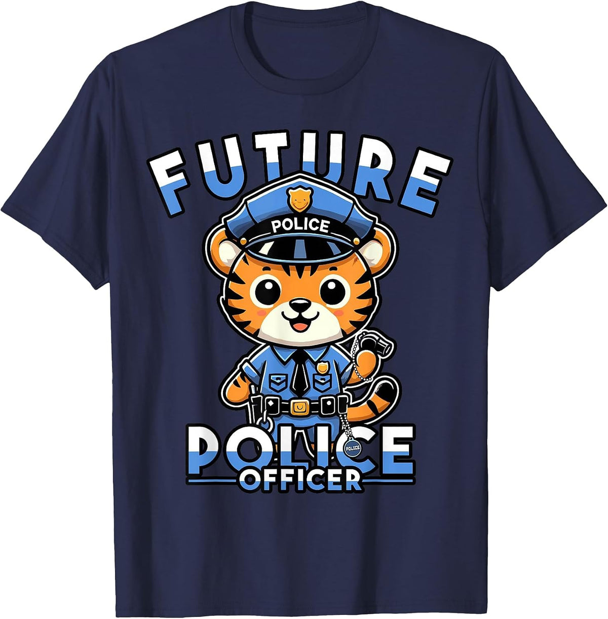 Future Police Officer Graphic for Kids, Young Law Enthusiast T-Shirt - Navy Blue