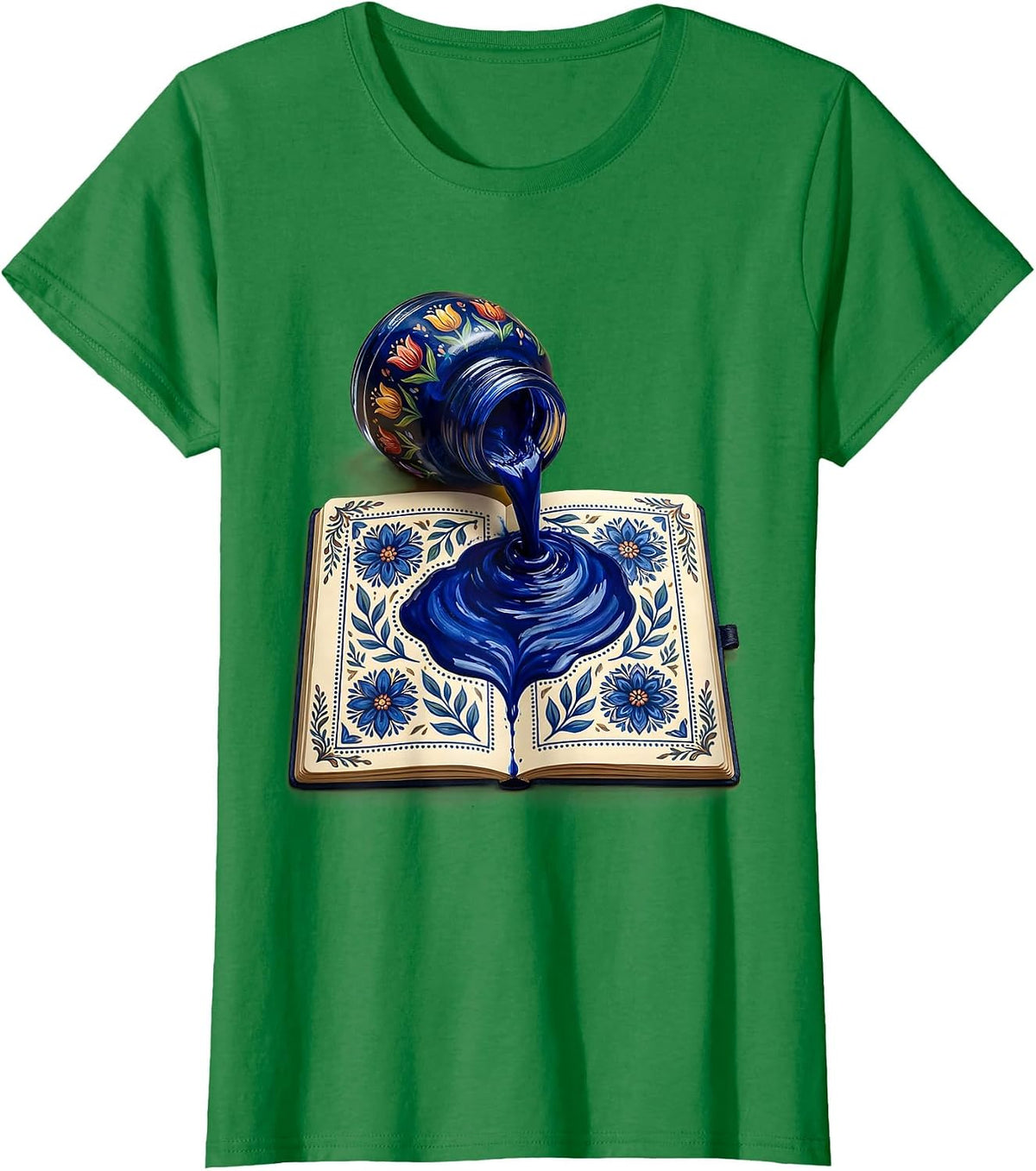 Women's Ink Spill Notebook Teacher Graphic Design T-Shirt - Kelly Green
