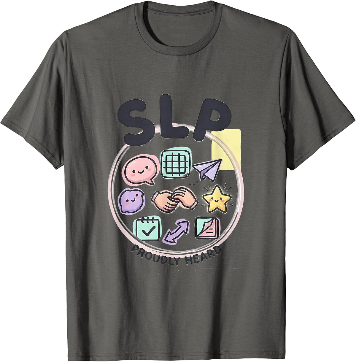Men's SLP Proudly Heard Kawaii Doodle Speech Language Pathologist T-Shirt - Asphalt Grey