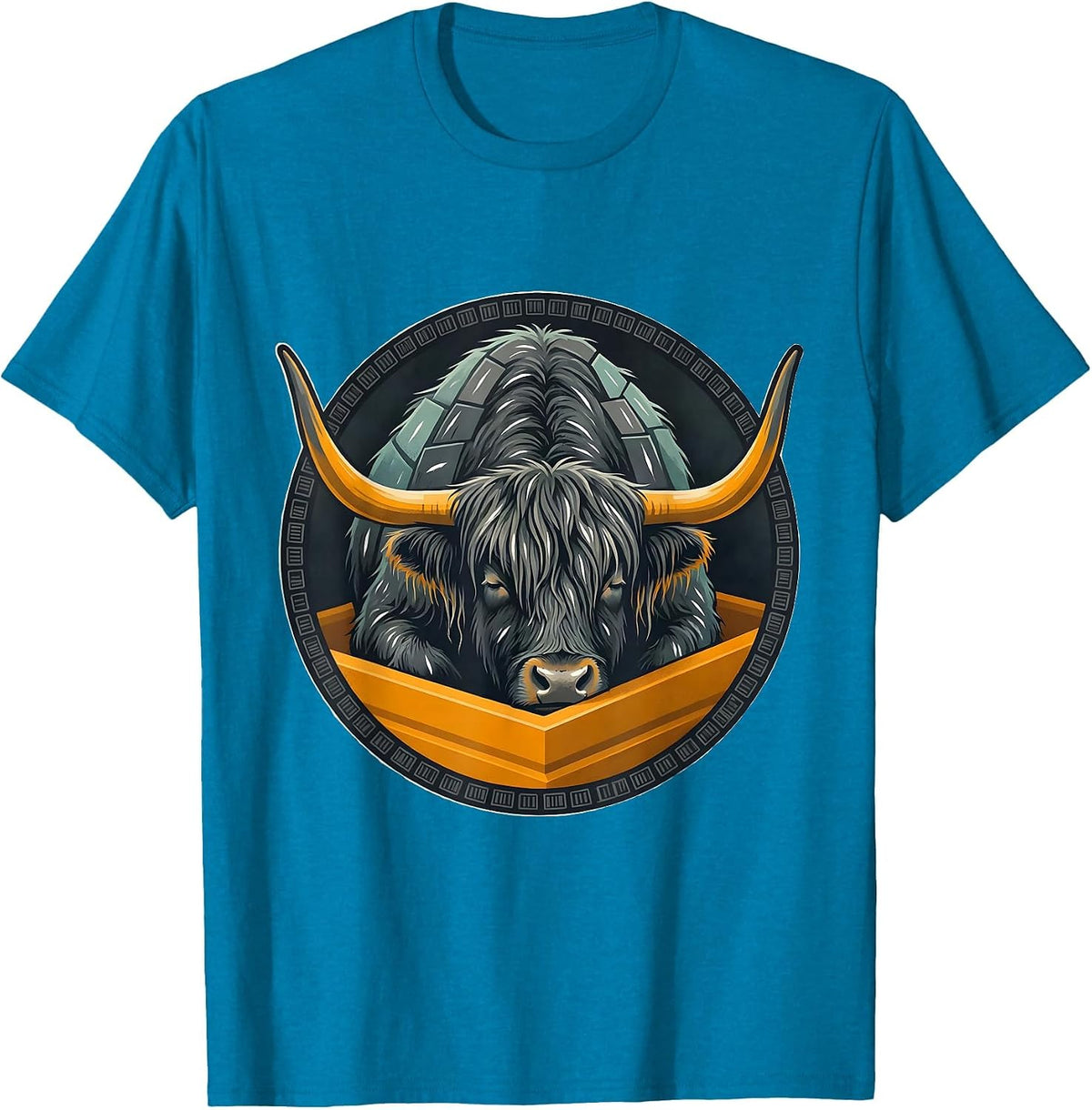 Highland Cow Sleepy Badge Cozy Novelty T-Shirt - Sapphire Blue